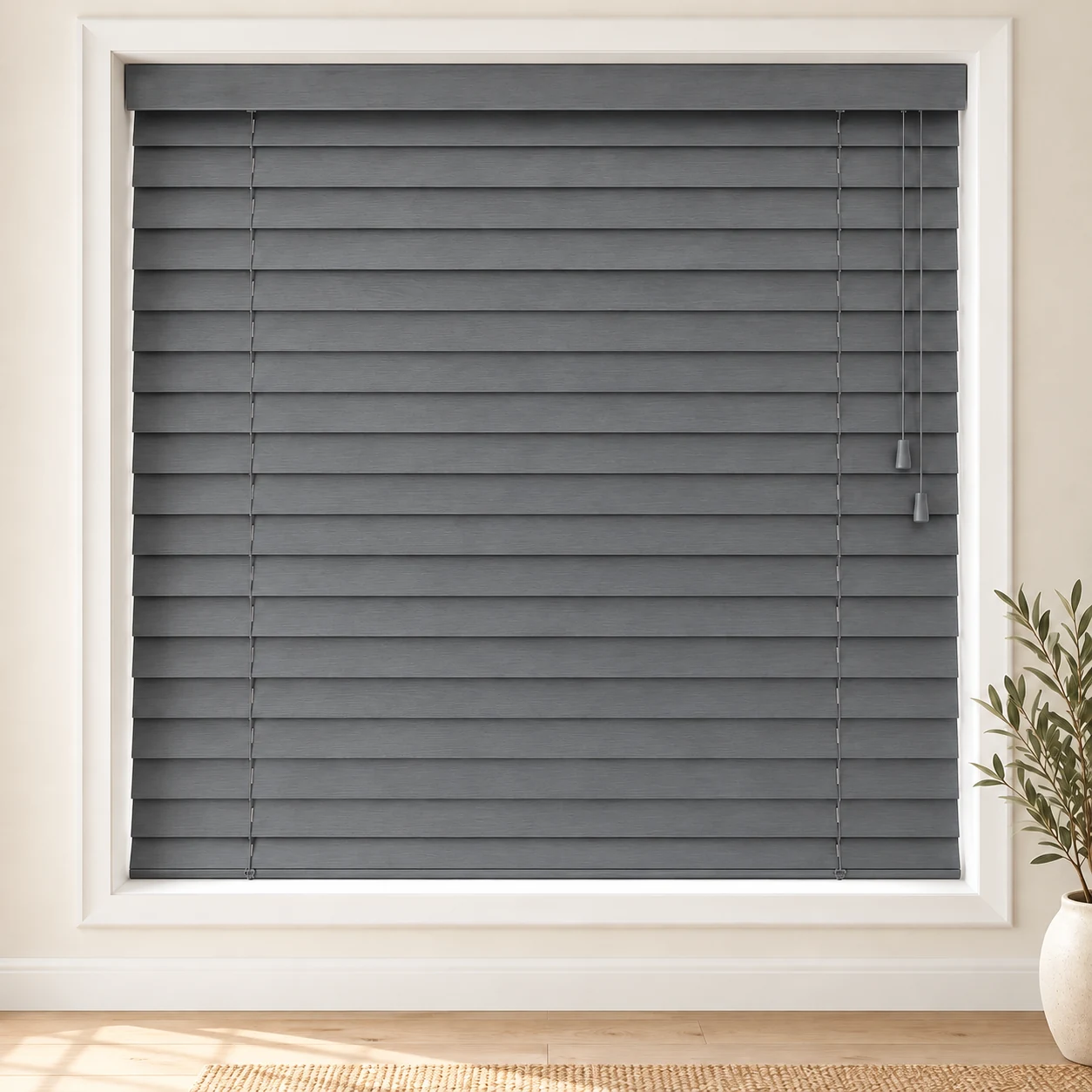 Charcoal shown as a full blind in a neutral room