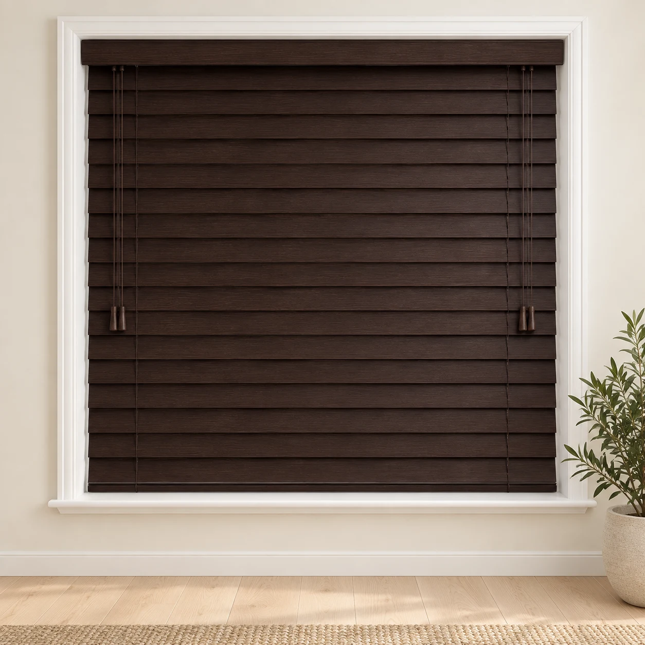 Dark Walnut shown as a full blind in a neutral room