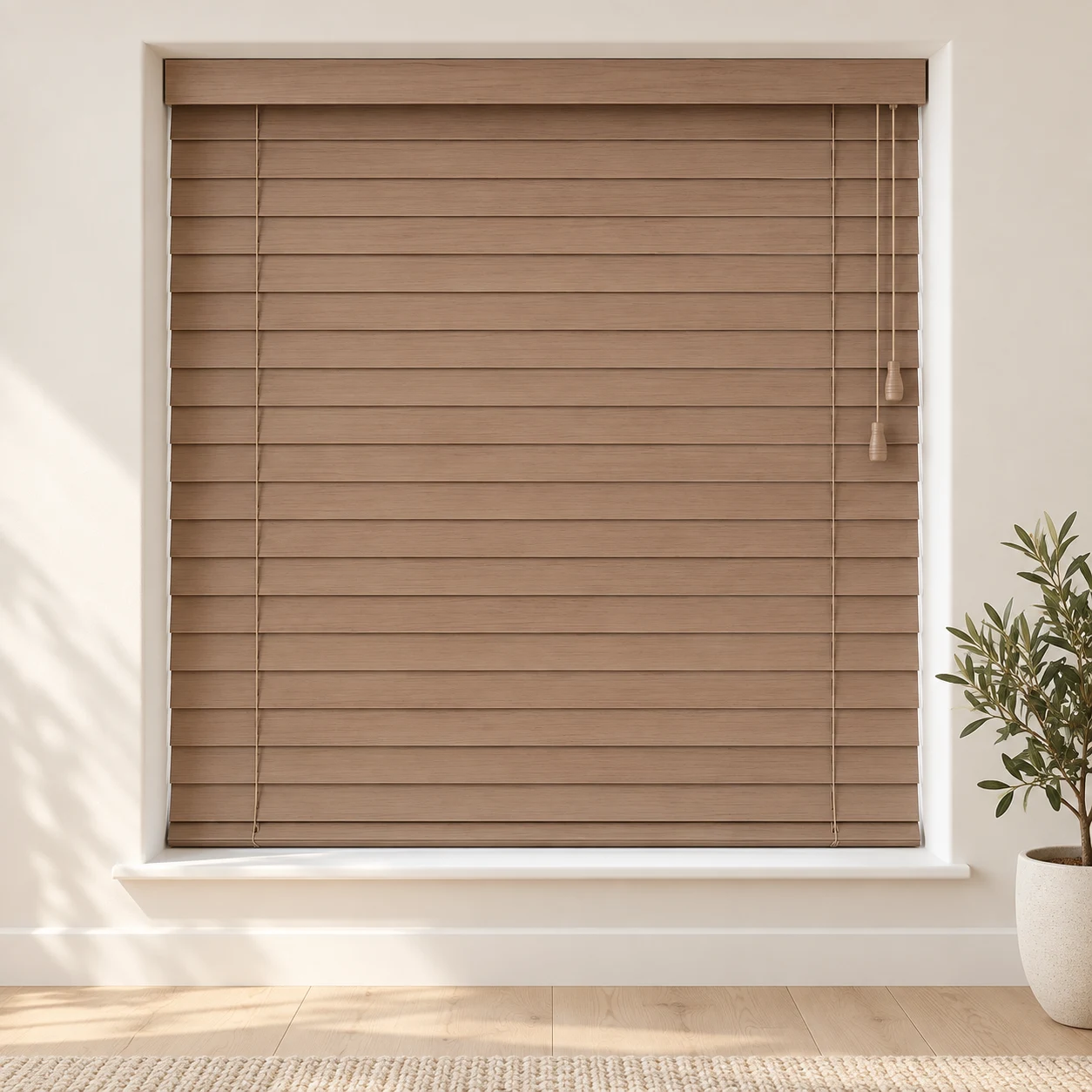 Printed Cactus shown as a full blind in a neutral room