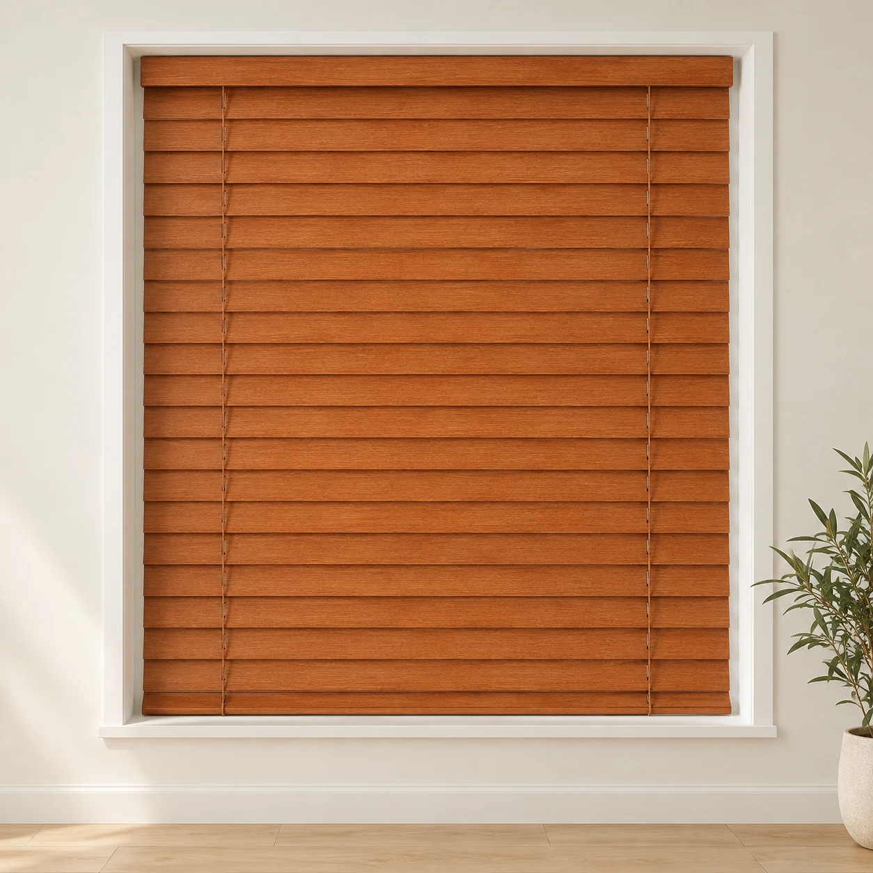 Walnut Oak shown as a full blind in a neutral room