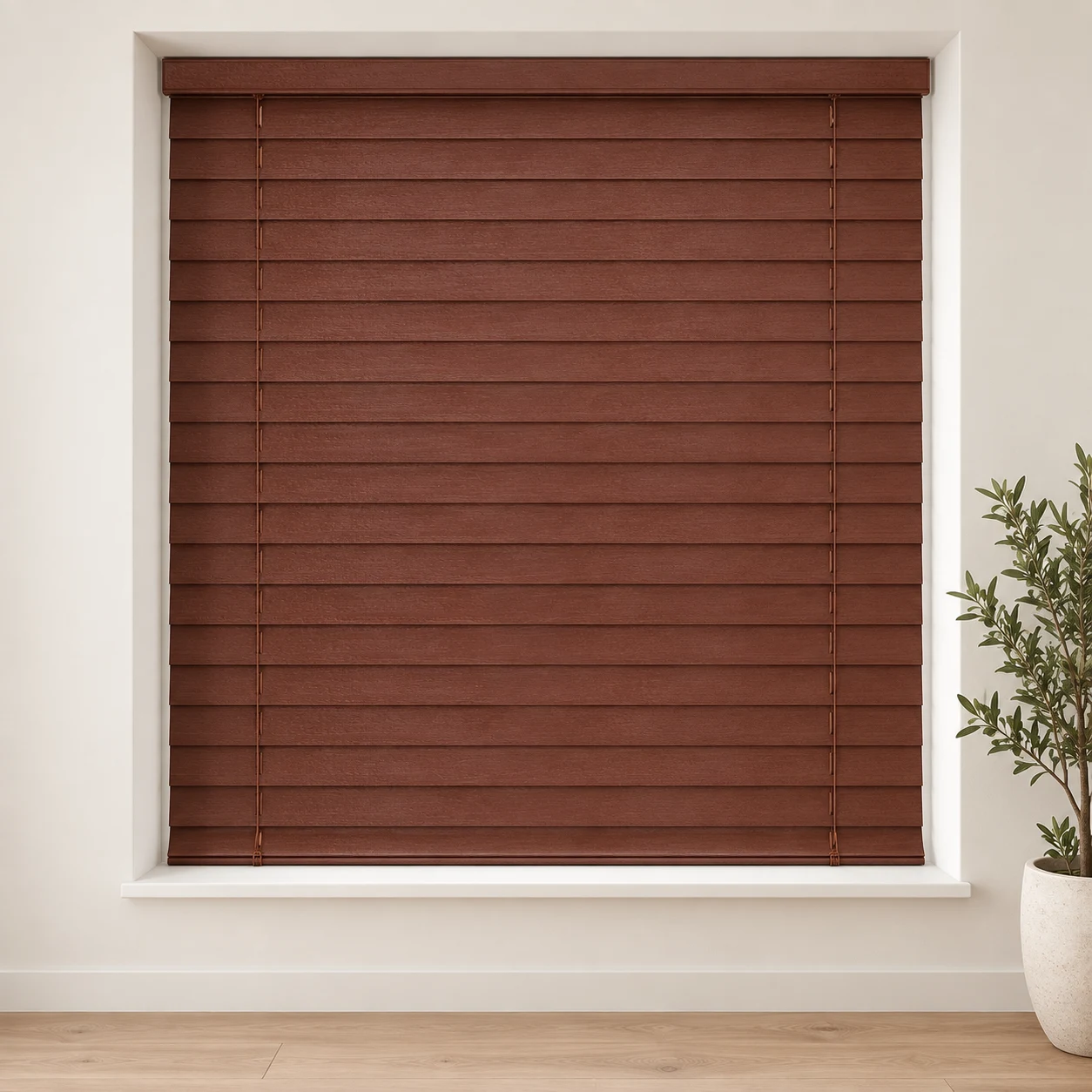 Ecowood Chestnut shown as a full blind in a neutral room
