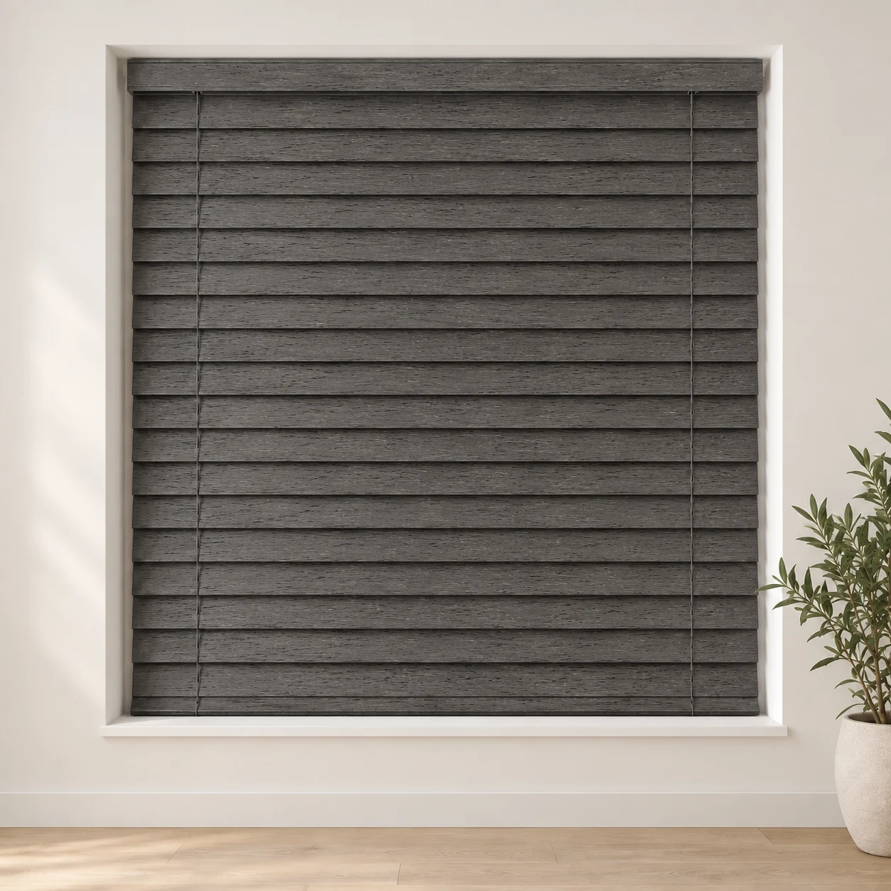 Ecowood Java shown as a full blind in a neutral room