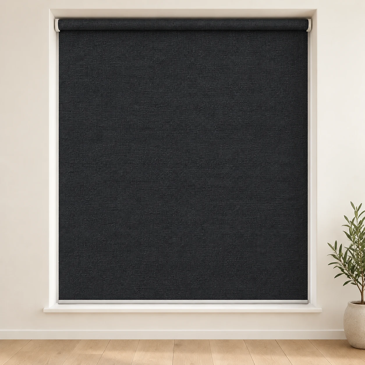 New Sheen Blockout Black shown as a full blind in a neutral room