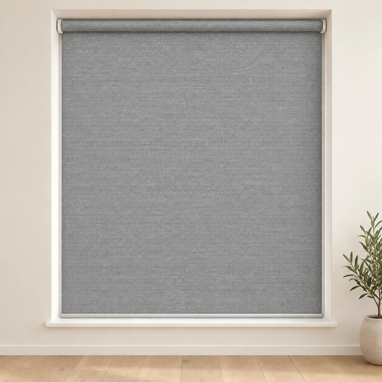 New Sheen Blockout Grey shown as a full blind in a neutral room