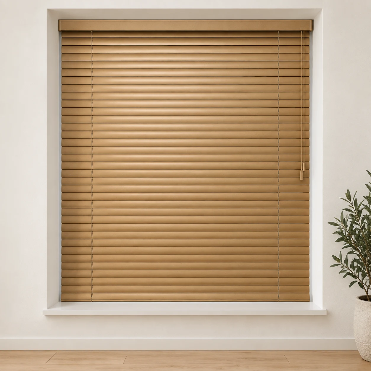 Brushed Gold shown as a full blind in a neutral room