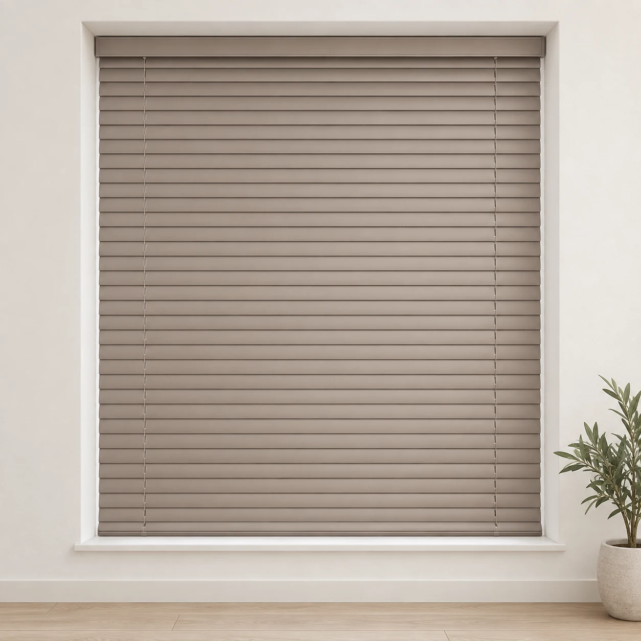 Champagne shown as a full blind in a neutral room