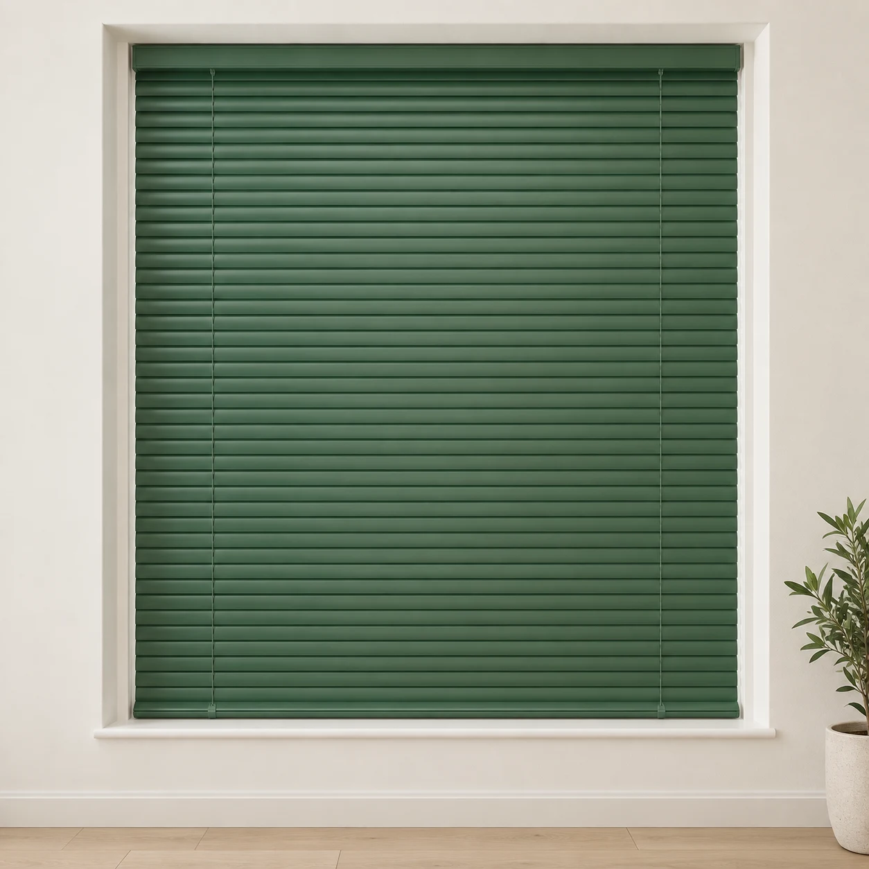 Satin Green shown as a full blind in a neutral room