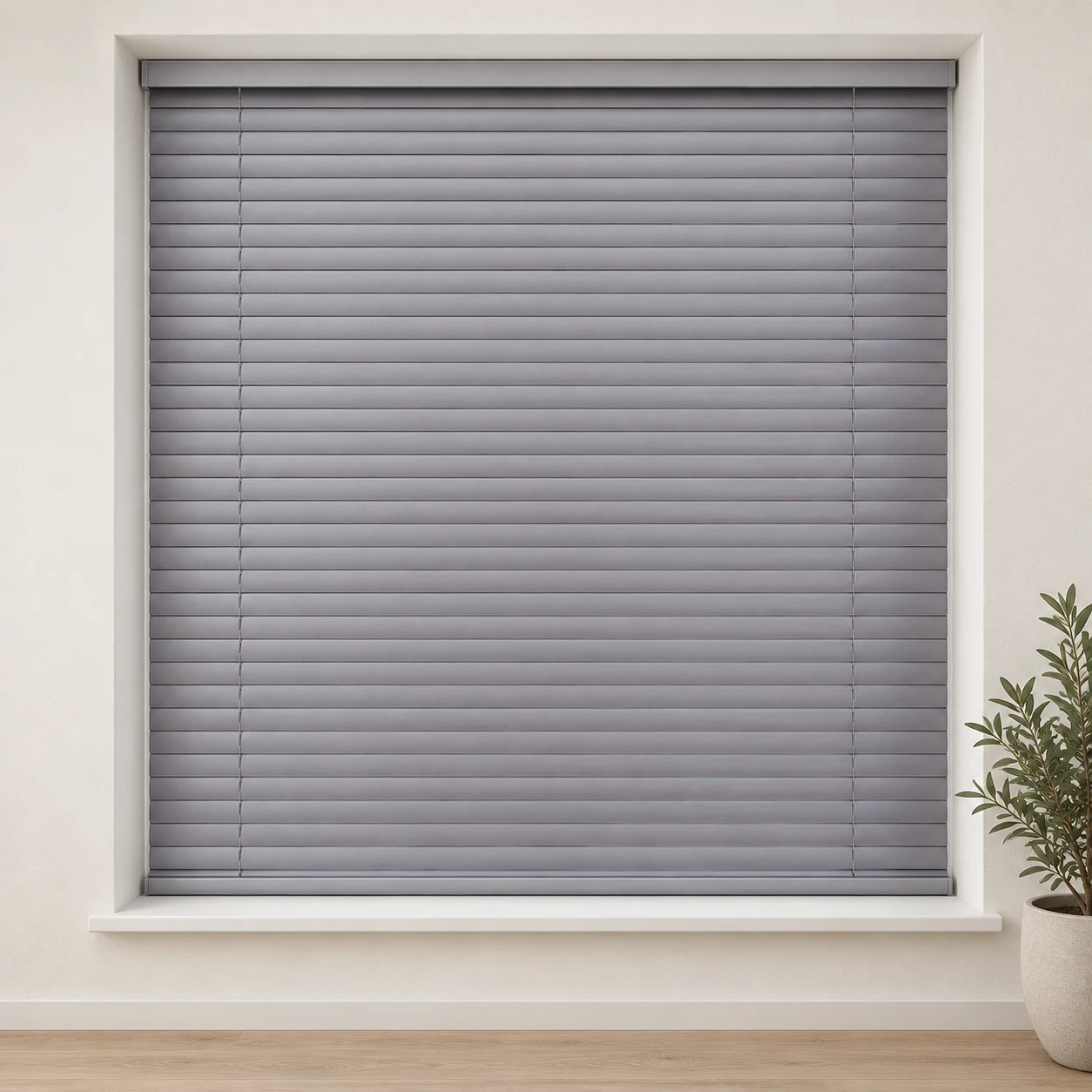 Silver shown as a full blind in a neutral room