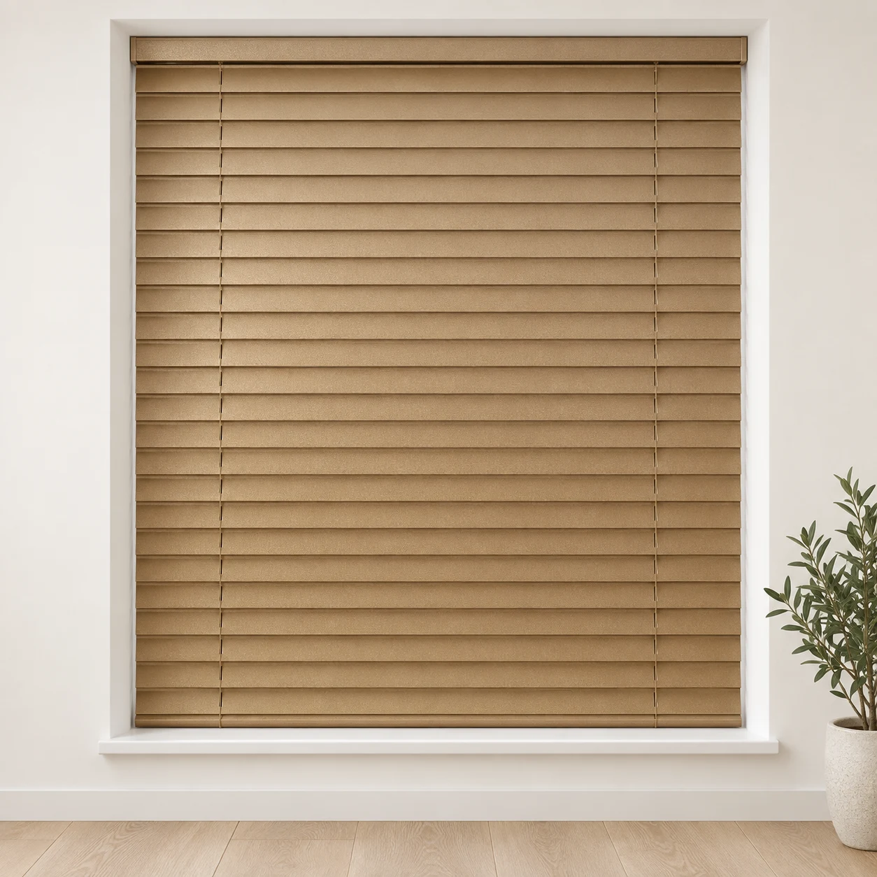 Brushed Gold shown as a full blind in a neutral room