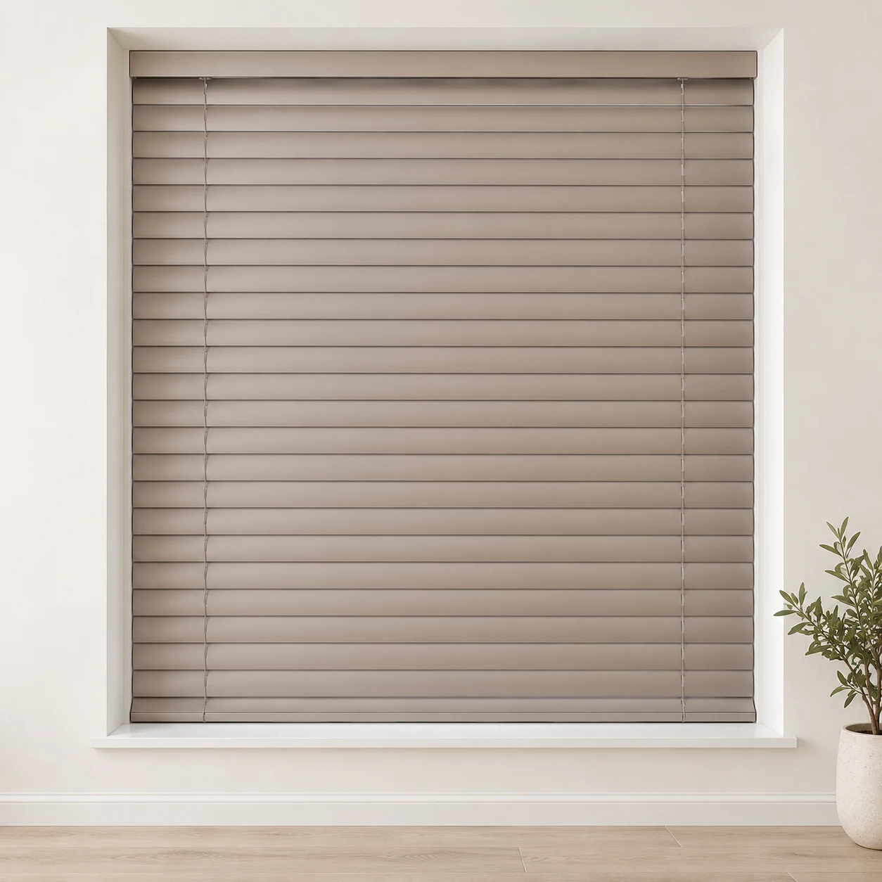 Champagne shown as a full blind in a neutral room