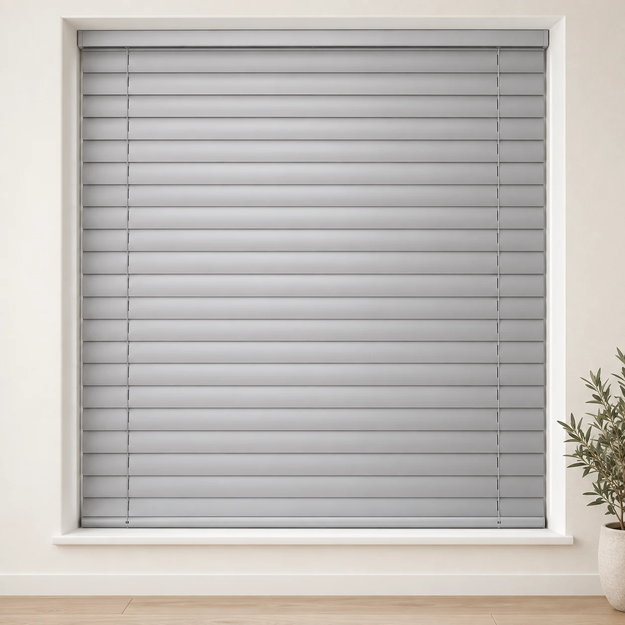 Snowfall shown as a full blind in a neutral room