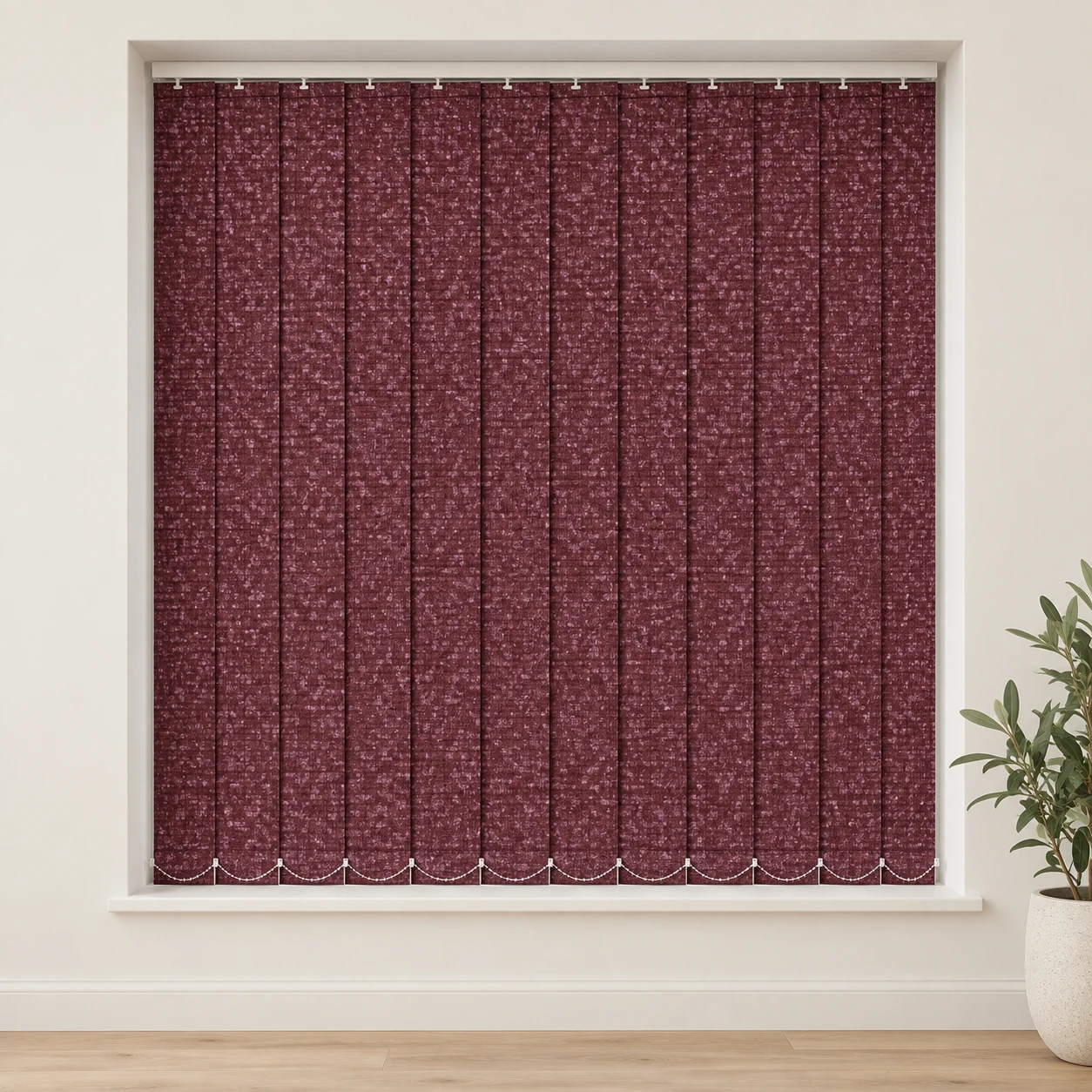 Prestige Burgundy shown as a full blind in a neutral room
