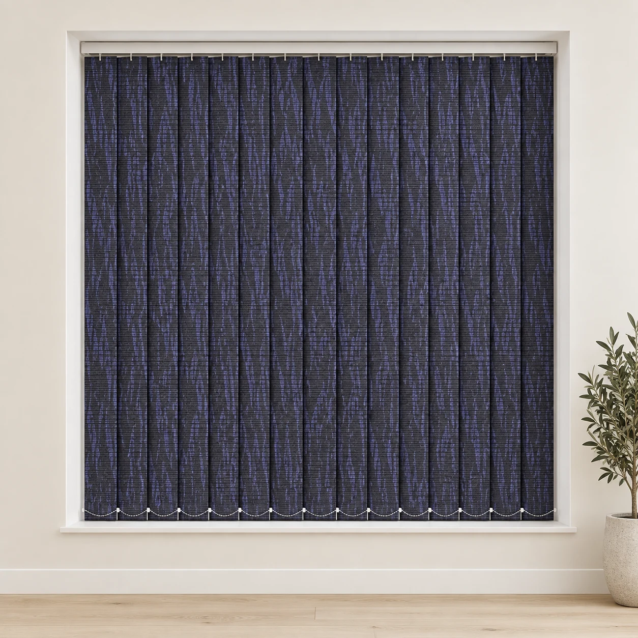 Ripple Royal Blue shown as a full blind in a neutral room