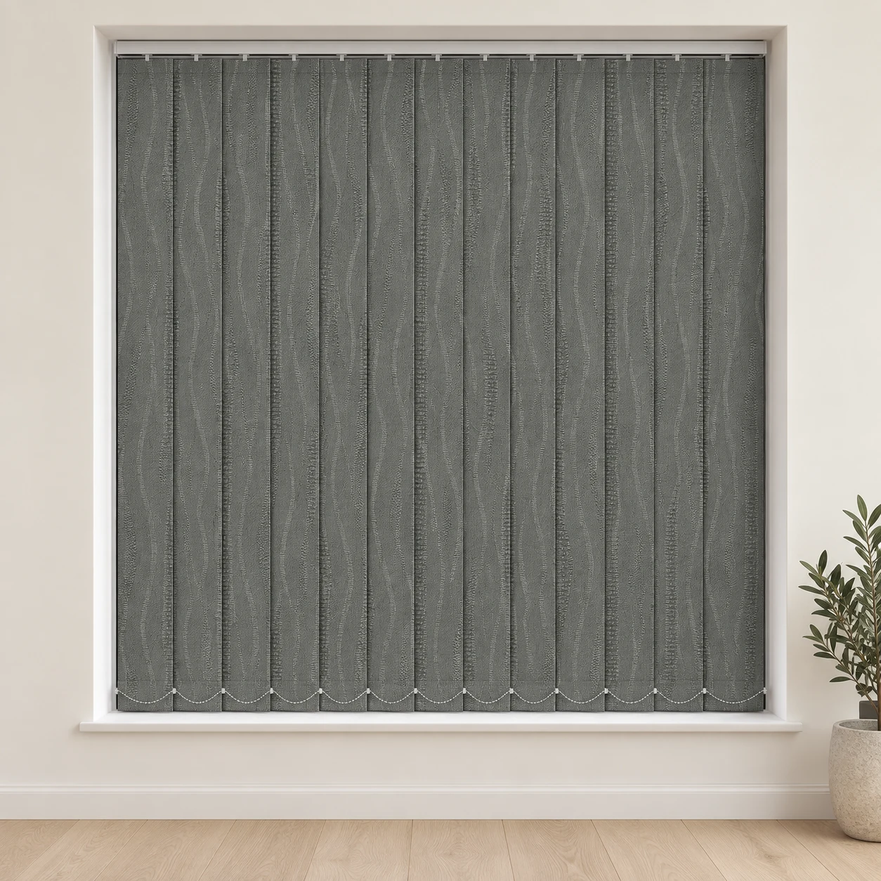Van Gogh Green shown as a full blind in a neutral room
