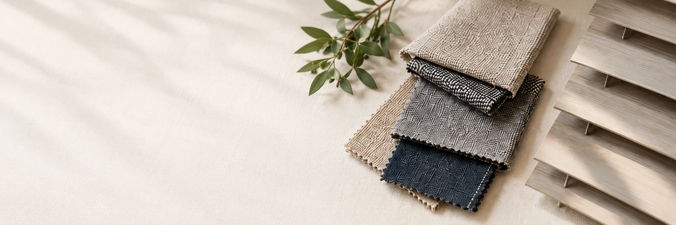 Fabric samples and blind slats in different materials