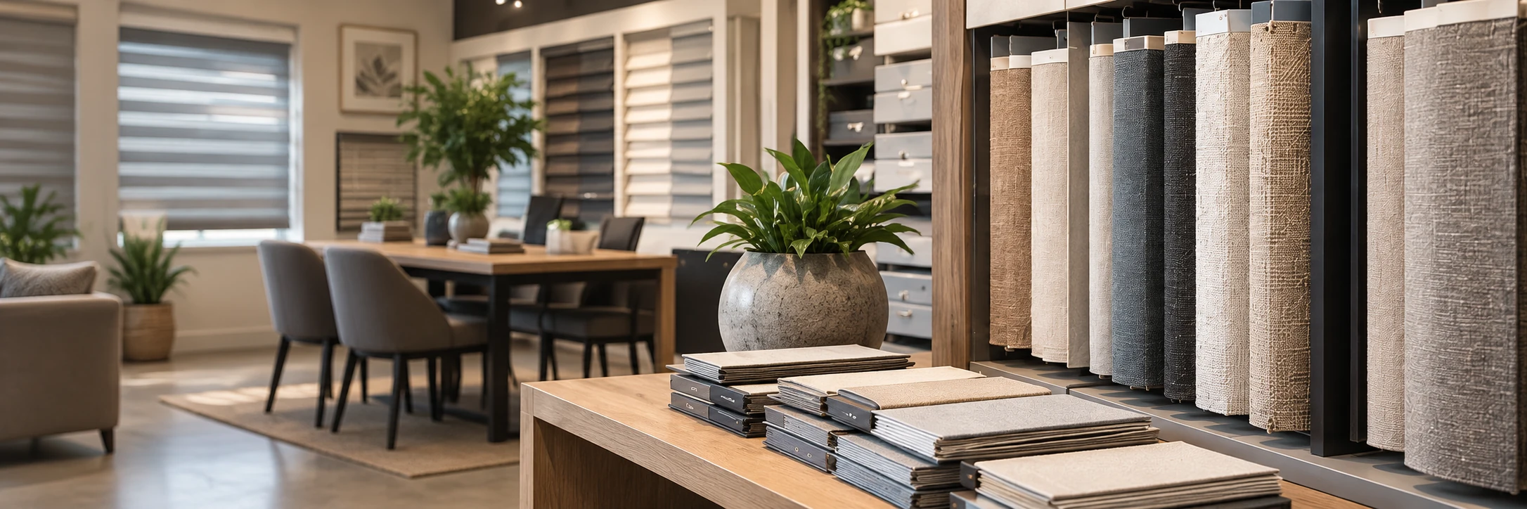 Different blind styles displayed together in a showroom